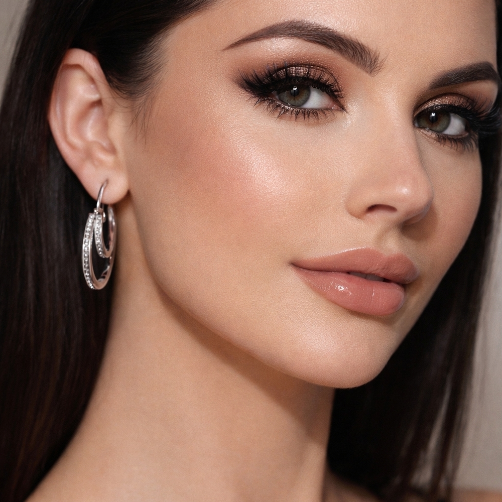Sofia James Elegant‎ Silver Crystal  Hoop Earrings